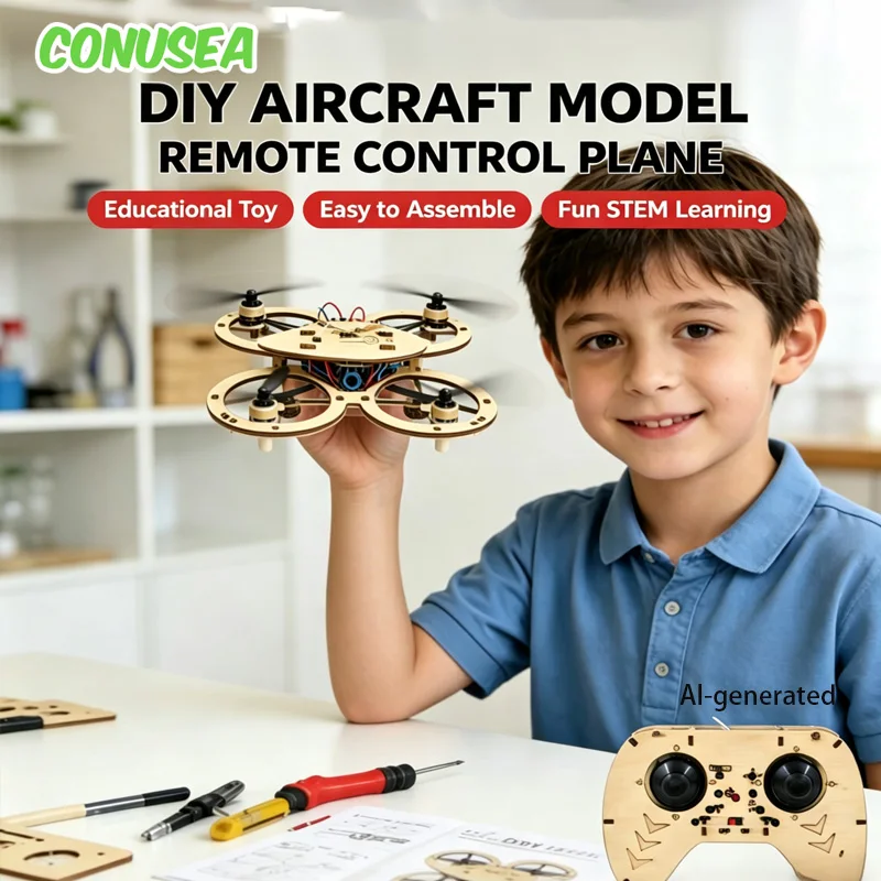 DIY Toys Rc Wooden Plane Crafts Kit Assembled Drone Handmade Remote-controlled Quadcopter Aircraft Model Drones Toys Kids Boys