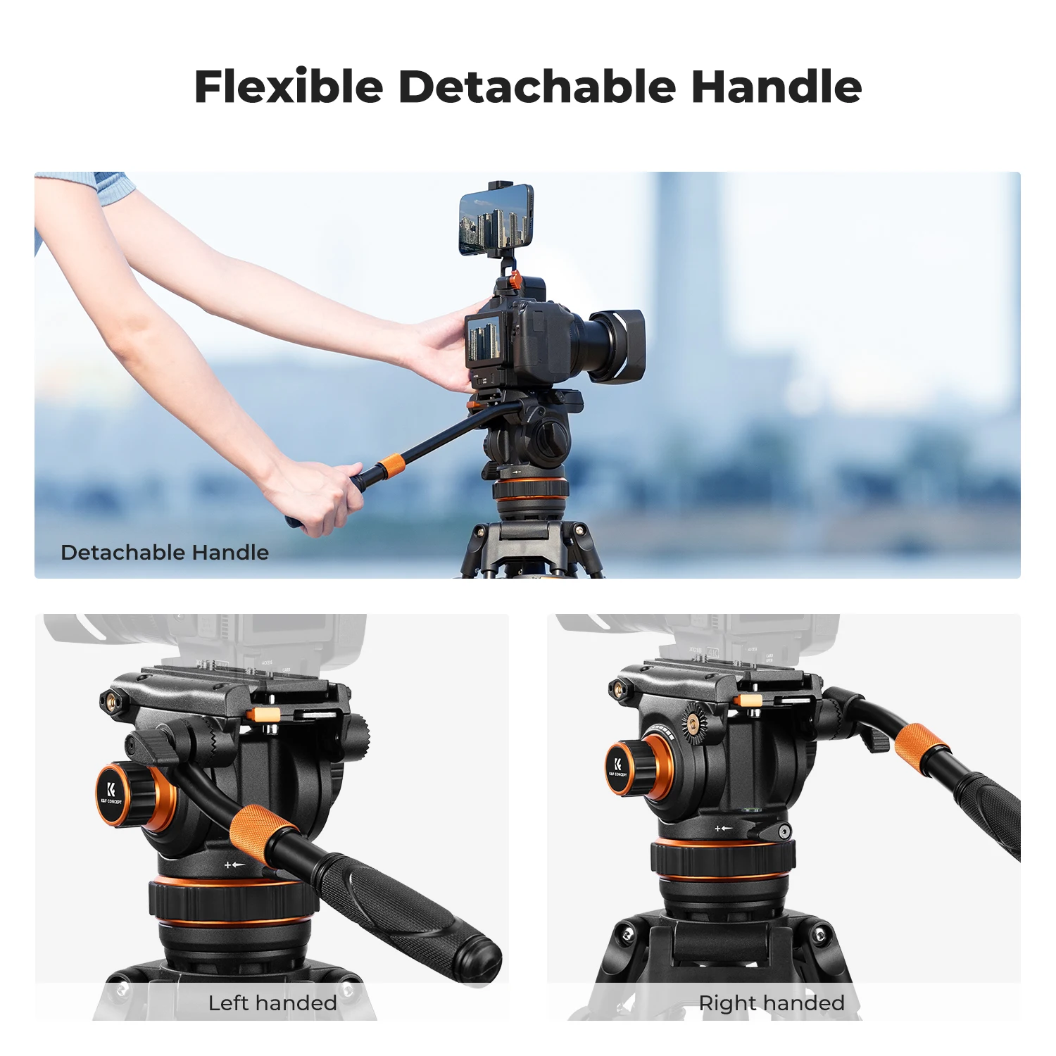 K&F CONCEPT 22lbs/10KG Load Capacity Fluid Head Tripod Max 1.91m Professional Video Camera Tripod for Heavyweight Camera VA3BV10