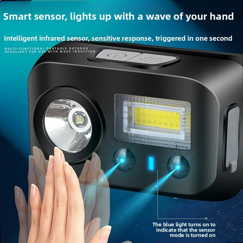 Cross-border Portable Outdoor Sensor Headlamp High Capacity Red White Light Fishing
