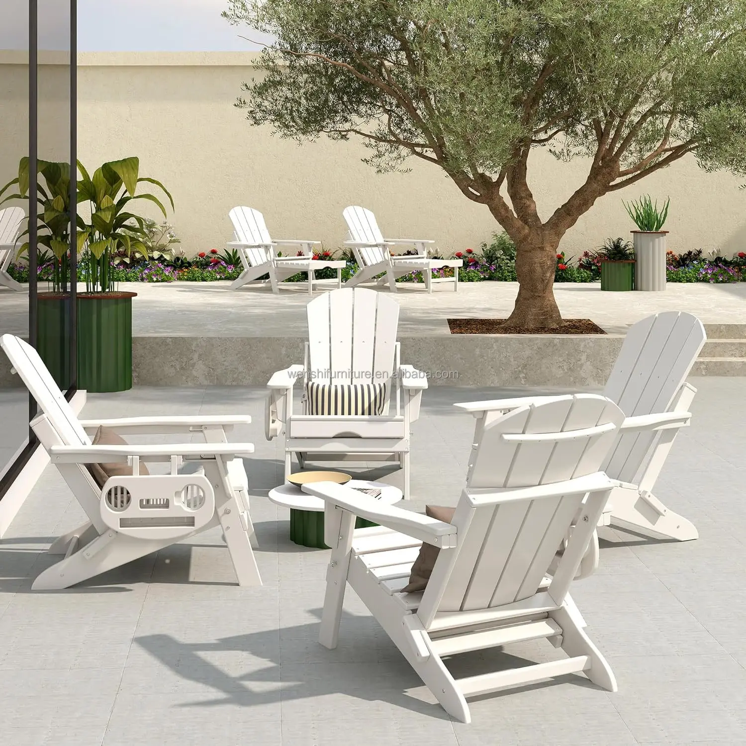 5-Level Adjustable Backrest Chair Adirondack Chair Plastic Outdoor Furniture Garden Beach Courtyard Chair