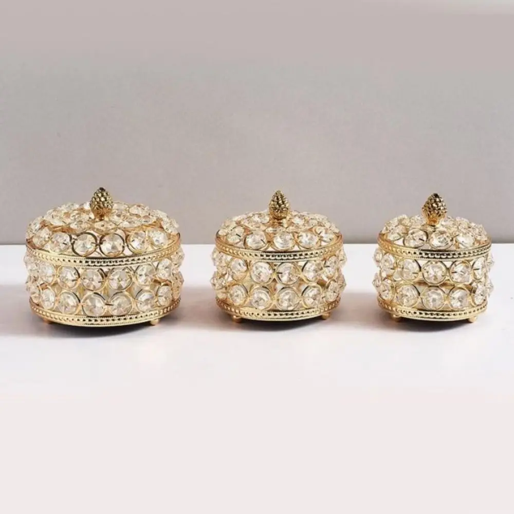 Luxury Crystal Jewelry Box Glass Mirrored Sparkling Earring Organizer Round Treasure Chest Necklace Ring Display Case