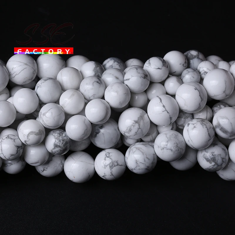 

A+ White Howlite Turquoises Round Loose Beads Natural Stone Beads For Jewelry Making DIY Bracelets Accessories 4 6 8 10 12 14mm