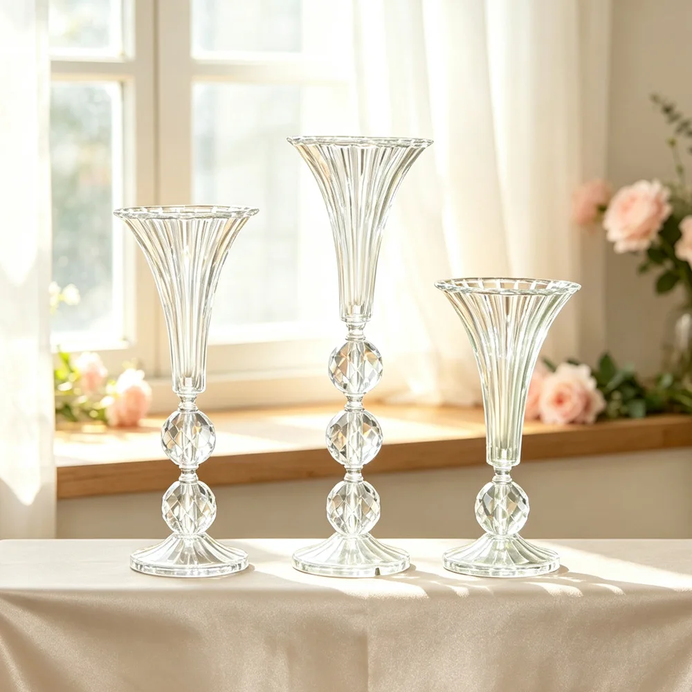 Clear Tall Acrylic Flower Vase Wedding Table Centerpiece Decor Floral Holder Birthday Banquet Party Event Home Desktop Ornament