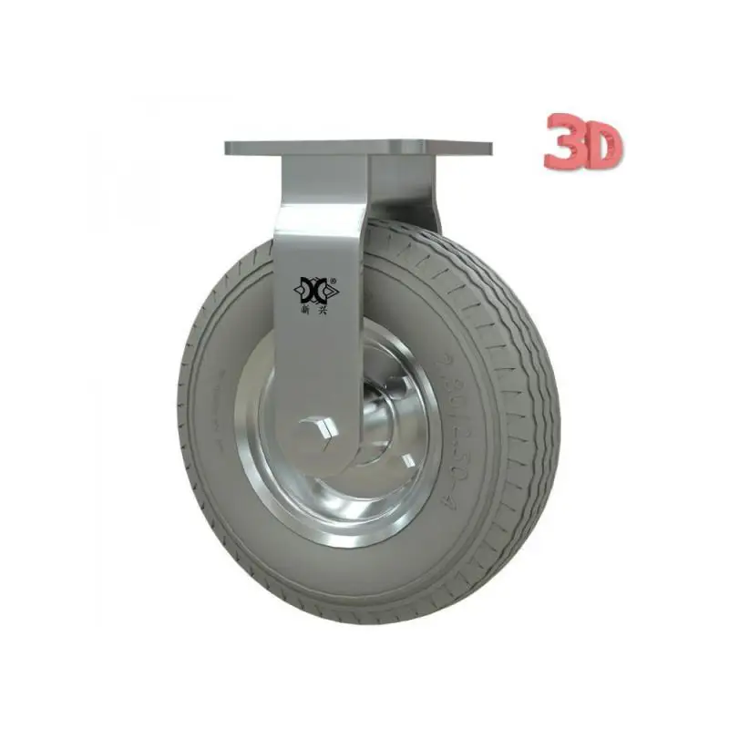 1 Pcs Packing Heavy Duty 8-inch Galvanized Pu Foam Fixed Wheel Solid Gray Rubber Caster Inflatable Free Push