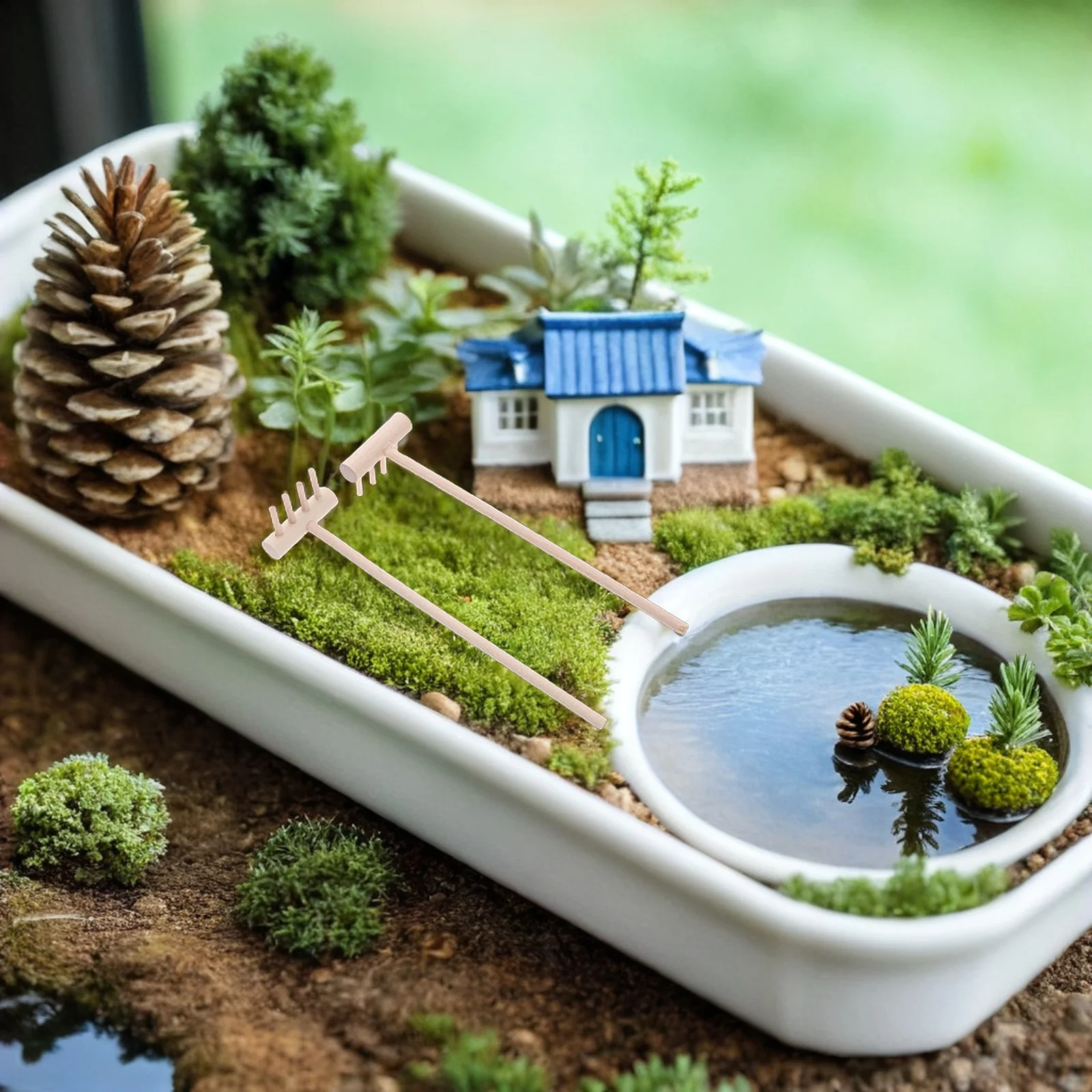 Set di 24 Mini Rastrelli in Legno Naturale per Sabbiera, Attrezzi da Giardino per Pittura su Sabbia, Meditazione Zen, Bonsai e Modellatura del Terreno