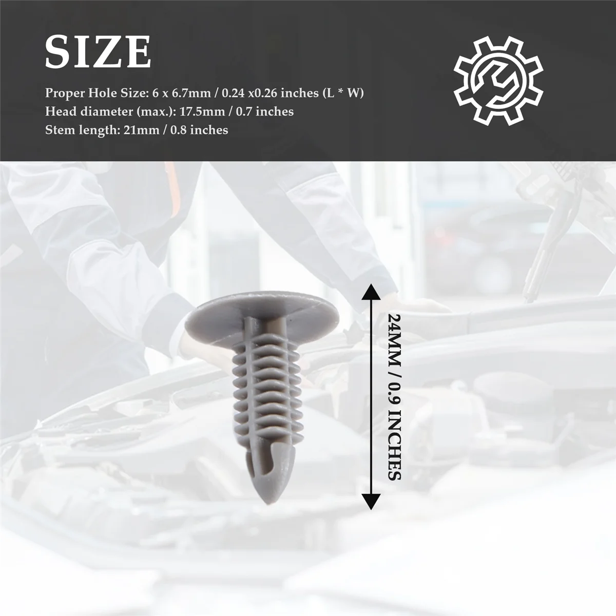 AT77 30 قطعة من مسامير التثبيت البلاستيكية رمادي شفة الحاجز مصدات كليب لفتحة 6 مللي متر × 6.7 مللي متر