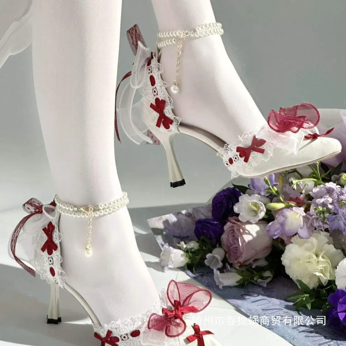 wine-red-bridal-lolita-high-heels-lace-bow-pointed-toe-ankle-strap-pumps-4-6-8cm-heel-wedding-party-shoes-for-women