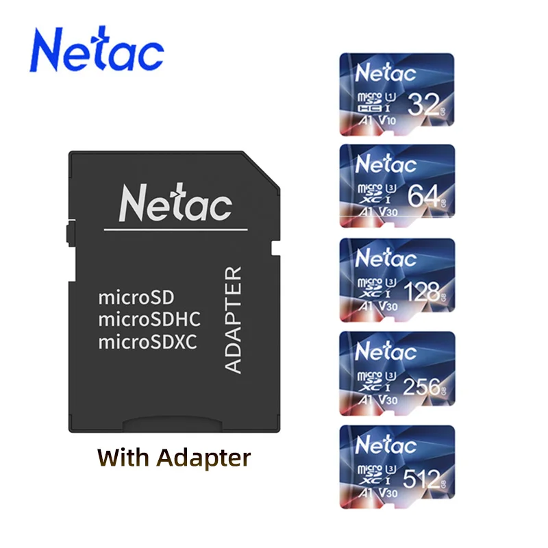 Netac SD Card 32G 64G 128G 256G 512G Micro Sd Card A1 U3 C10 V30 with Adapter High Speed 100MB/s Flash Card Memory for Camera
