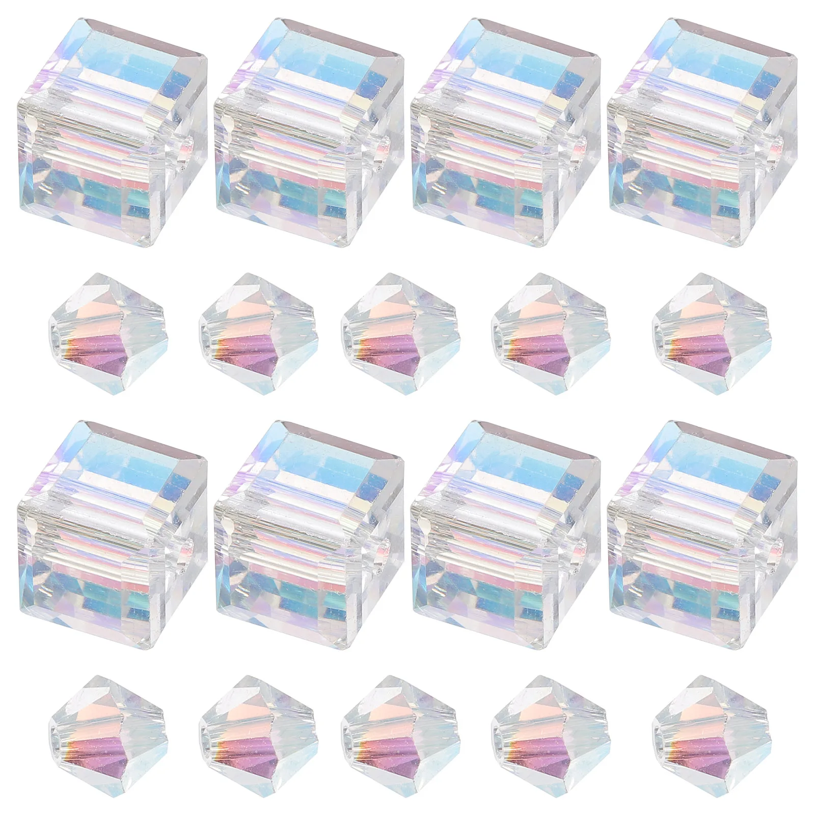 

90pcs Crystal Beads 6mm Square 4mm Pointed Glass White AB for Bracelet Necklace DIY Jewelry Crafts Accessories