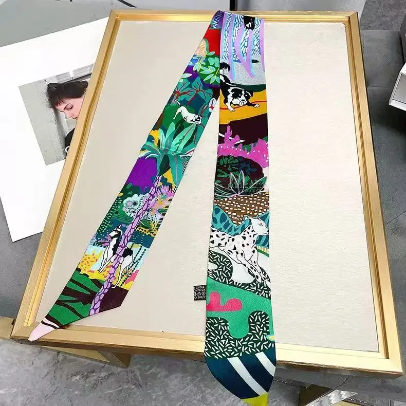 フランスの多用途植物ジャングル子犬ガールラップバッグツイルリボンヘッドバンドリボン小さなスカーフスカーフ卸売5*90cm