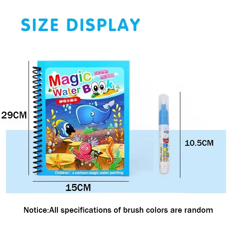 Cartoon Magic Water Drawing Book with Water Pen Reusable Coloring Book Early Learning Educational Graffiti Toy for Kids