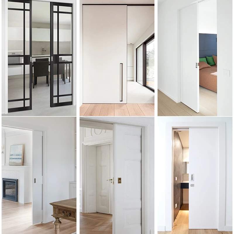 Push To Open Pocket Door Sliding Hardware Kit Top Track Bidirectional Soft Close Damping Rollers Wall Mounted For Wooden Door