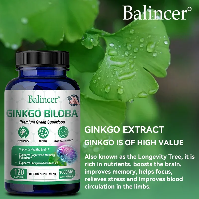 Balincer Memory and Concentration Supplement 1000mg - For Clear Thinking, Cognition - With Ginkgo Biloba Extract Capsules