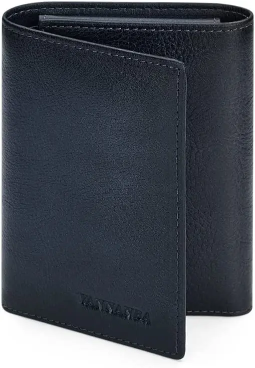VANNANBA Mens Genuine Leather RFID Trifold Wallet With ID Window Credit Card Pockets (brown)