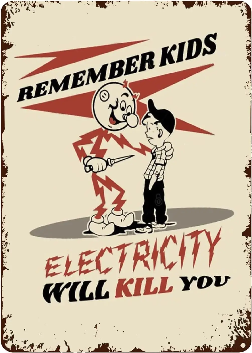 Children Beware of Electric Shock Warning Sign, Vintage Tin Sign Wall Art Poster Sign, Modern, Vintage Home Decor, Farmhous sign