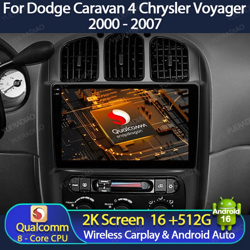 Android 16 Car Radio For Dodge Caravan 4 Chrysler Voyager RG RS Town 2000 - 2007 GPS NAVI 4G WIFI Multimedia Stereo Video Player