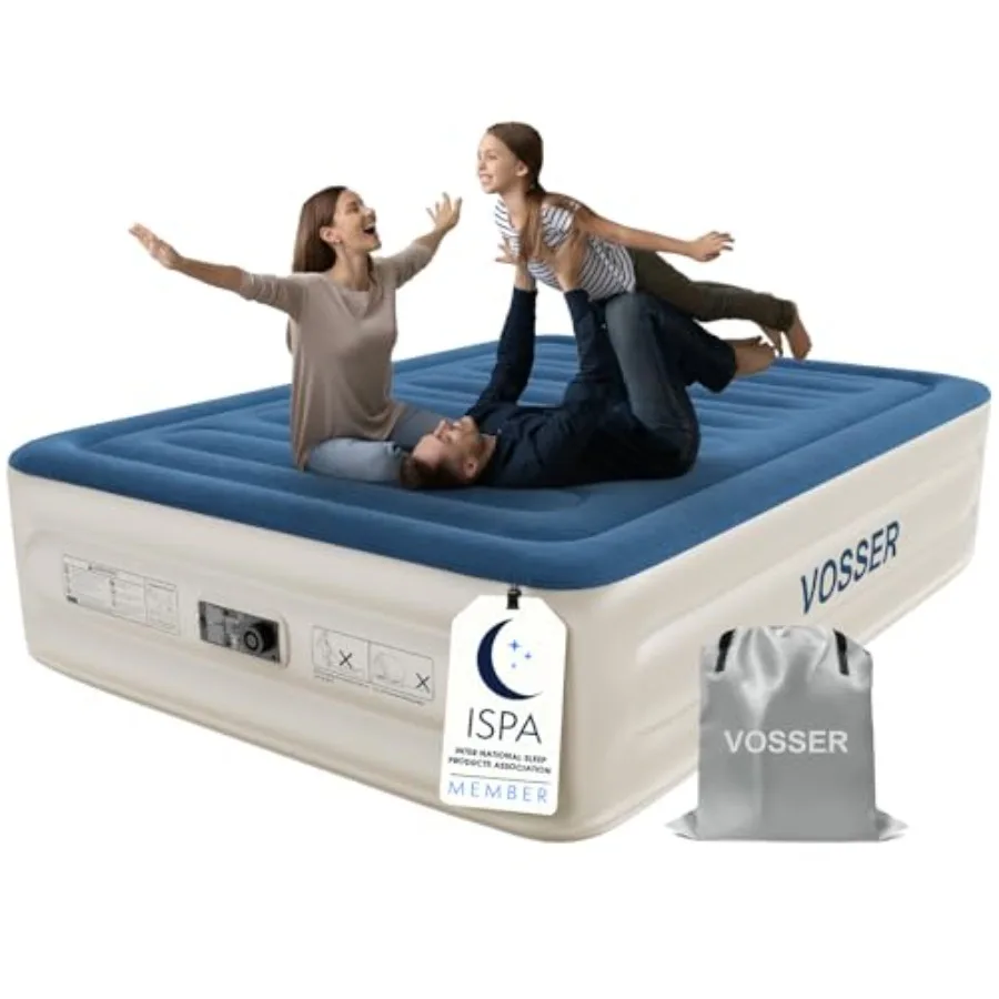 Queen Air Mattress with Built-in Pump, 18'' Raised Blow Up Mattress, Leak-Proof Air Bed with Storage Bag, Flocked Top Inflatabl