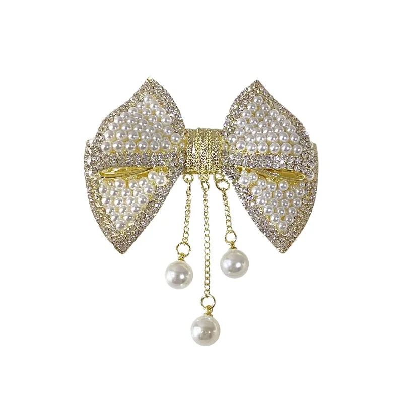

Bow tassel pearl clip headdress girl back head half clip versatile spring hairpin