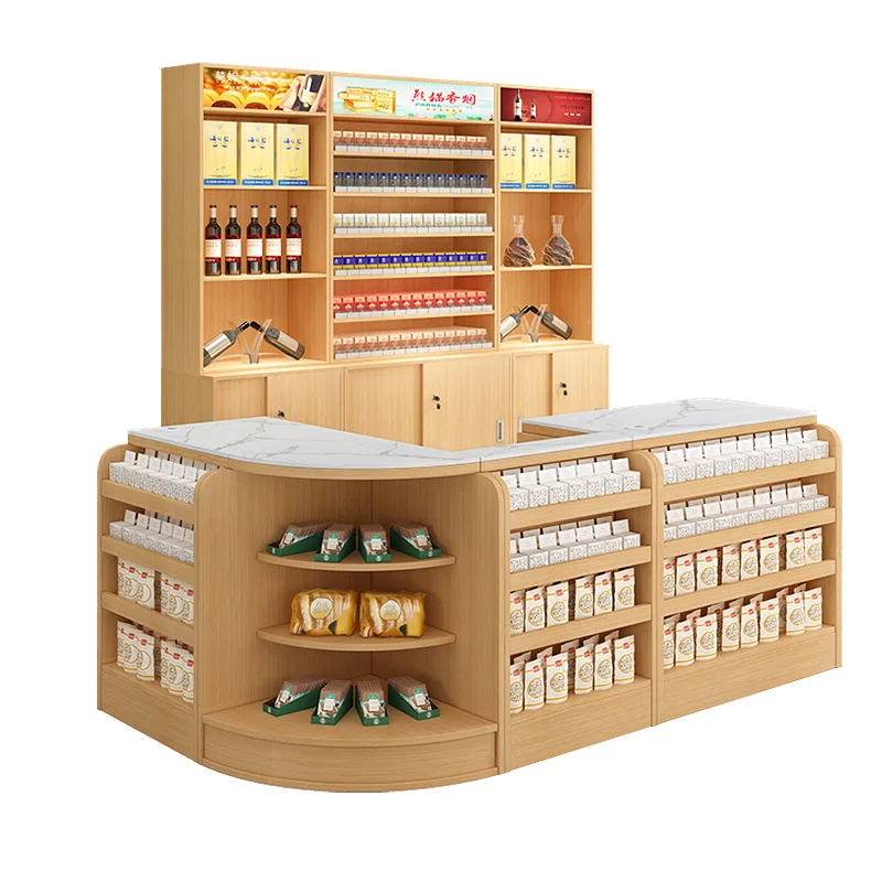 LH supermarket checkout page table solid wood counter rock slab countertop corner bar cabinet