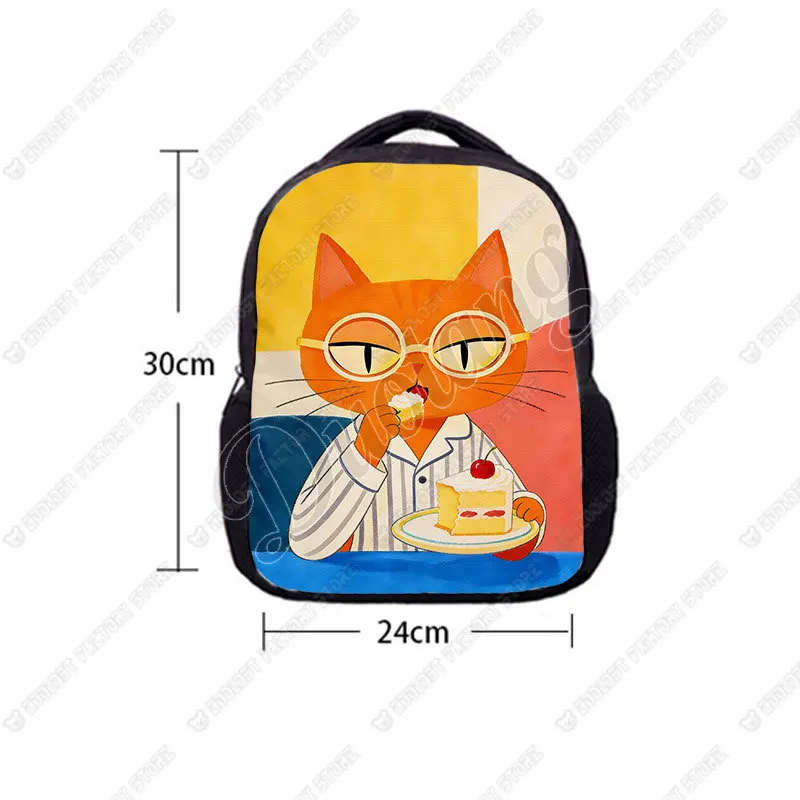 12 Inches Cat Having Coffee Anthropomorphic Cat Illustration Print Backpack for  2-4 Years Old  Kindergarten Toddler School Bags