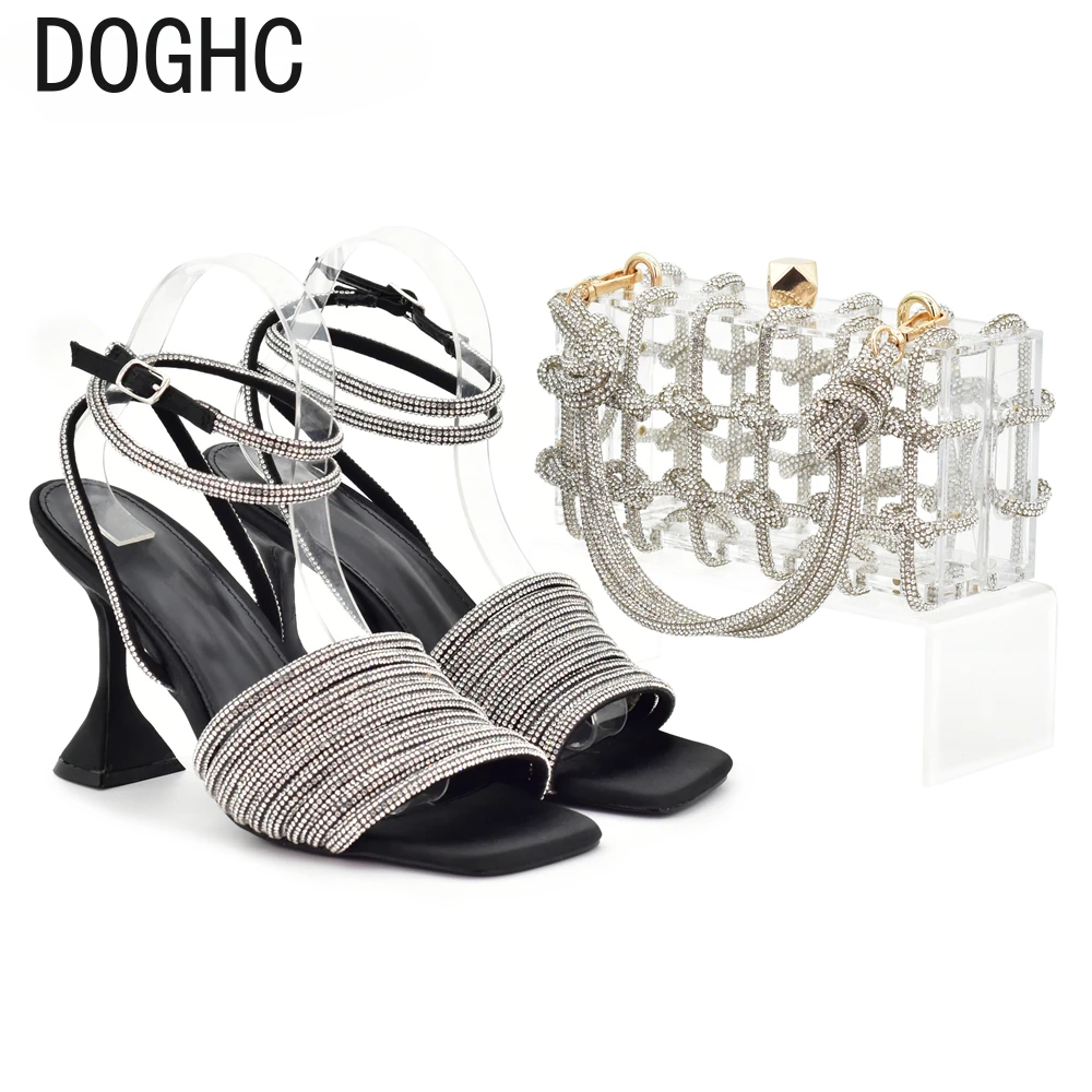 

New Arrival Nigeria Bag and Shoes for Ladies Full Diamond Design Shoe and Bag Set Wedding Shoes Bride Elegant Ladies Shoes Heels