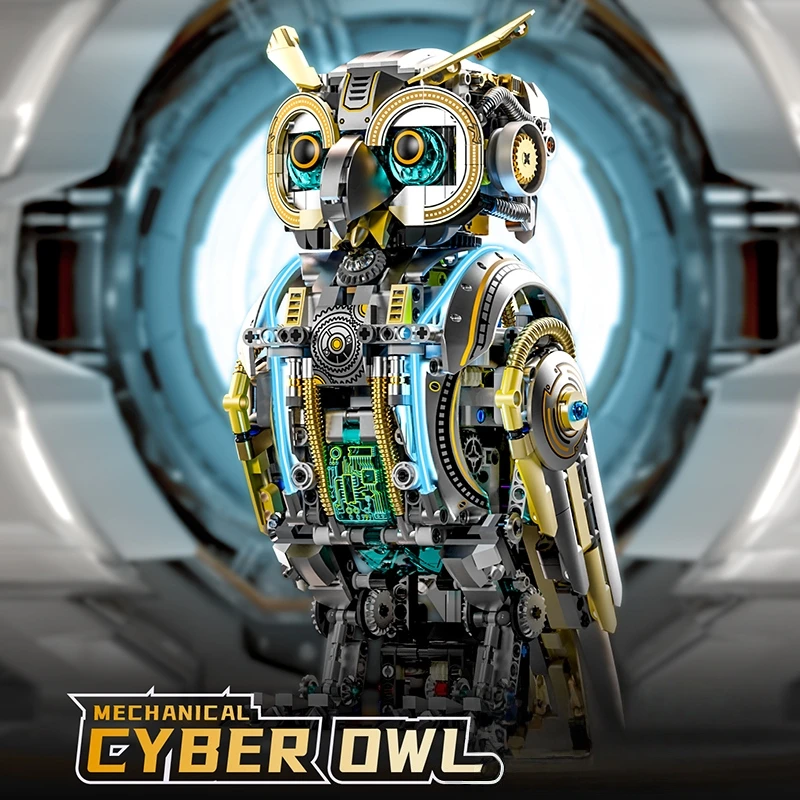 FUNXINEE 1296ピース モーター駆動フクロウブロック 高度な組み立てチャレンジ 光る目 キネティックモーション MOC ディスプレイ コレクターズギフト
