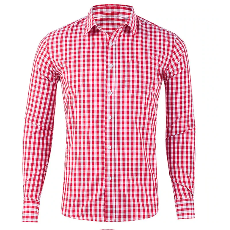 Camisa masculina de botão manga comprida, xadrez, lapela xadrez, resort de rua, roupa estampada, moda casual de férias, novo estilo