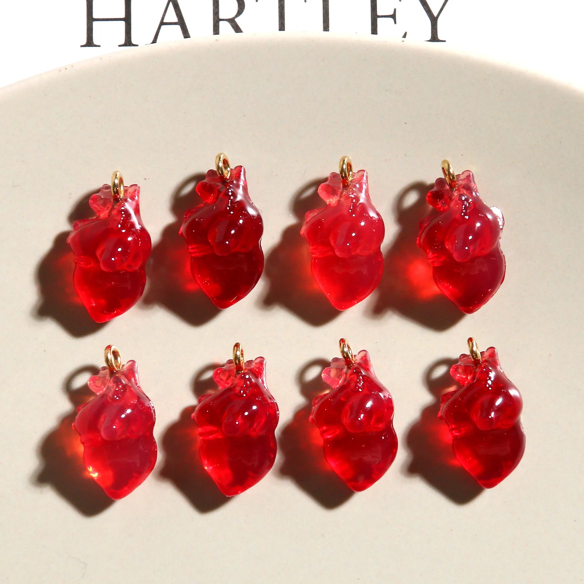 Resin Art Keychain - 5pcs 3D Creative red heart-colored resin