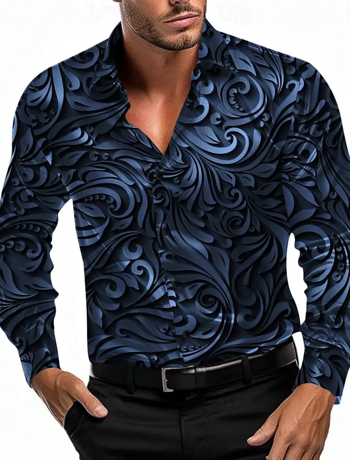 Camisa de manga comprida com estampa floral masculina, camisa formal, festa, noite, verão, primavera, outono, lapela moda