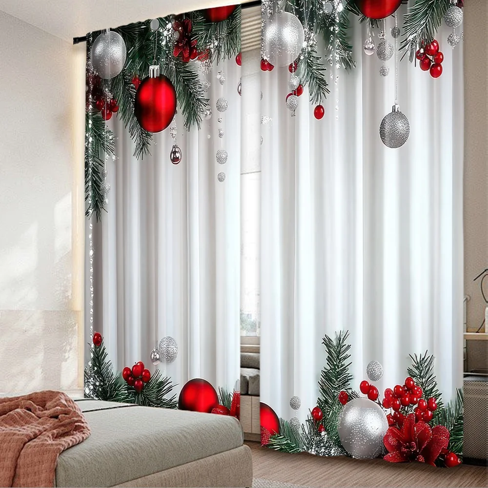 2 Stück 2D-Flachdruck Weihnachten Heiße Vorhänge Festliche Ornamente(1) kostengünstig und stilvoll 100 % Polyesterfaser Festliche Vorhänge Verwendung