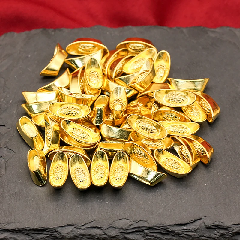 10 Pcs Gold Ingots Chinese Yuan Bao Wealth Statue Home Office Decor Ornament Golden Bar Lucky Money Prosperity