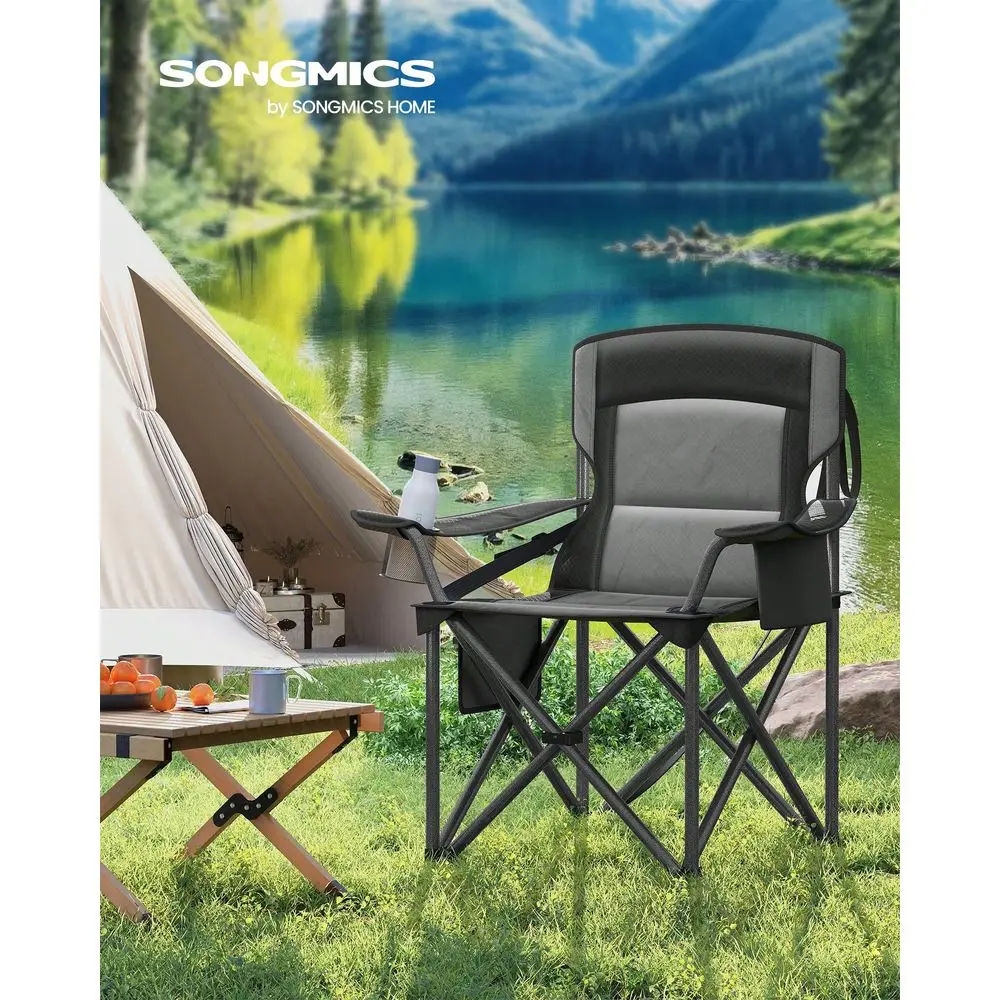 

Oversized Lumbar Support Camping Chair, HeavyDuty Outdoor Folding Chair Comfortable, Padded, Glamping, Cooler Bag, Weight Capac