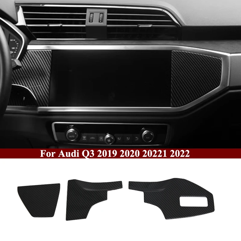 Car Console Dashboard Panel Decoration Cover Trim Strips For Audi Q3 2019-2022 LHD Carbon Texture Interior Modified Accessories