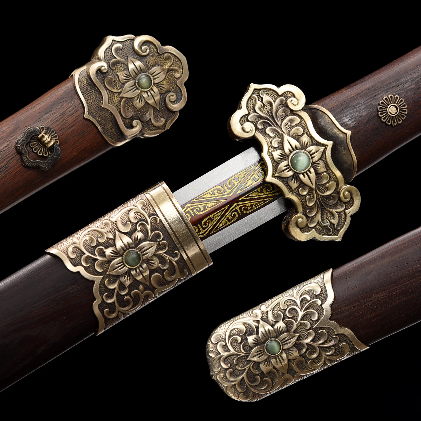 Handmade 57cm Sky Pierc Small Tang Jian Sword Manganese Steel Short Blade Antique Bronze Alloy Fittings Solid Rosewood Saya Mini view 6