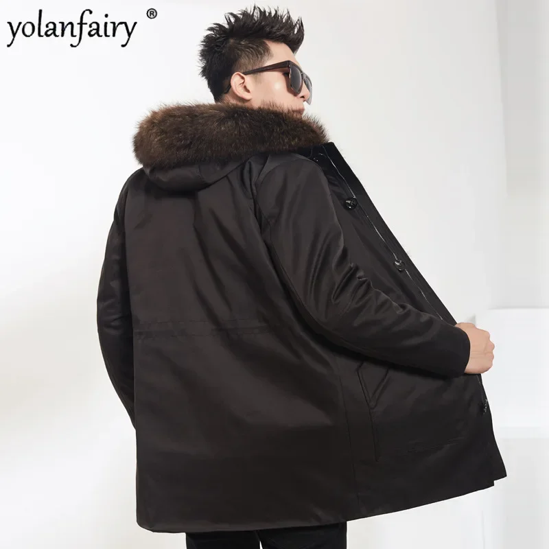 Veste mi-longue en fourrure de vison véritable pour hommes, manteau à capuche pour hommes, col en fourrure de raton laveur naturel, nouvel orteil, hiver, 2023, CombFCY4935