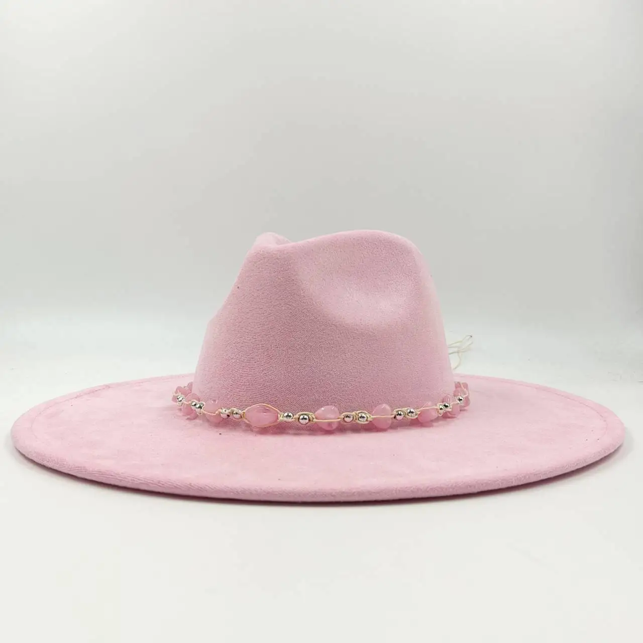 suede leather fedora wide brim hats wool fedora  movie pink women hats  party hat church hat wedding hat cowboy hat pearl chain