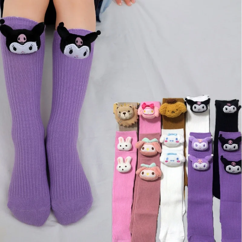 Cute Children Girls Jk College Style Lolita Knee Long Socks Anime Kuromi Melody Cinnamorol Knee High Socks