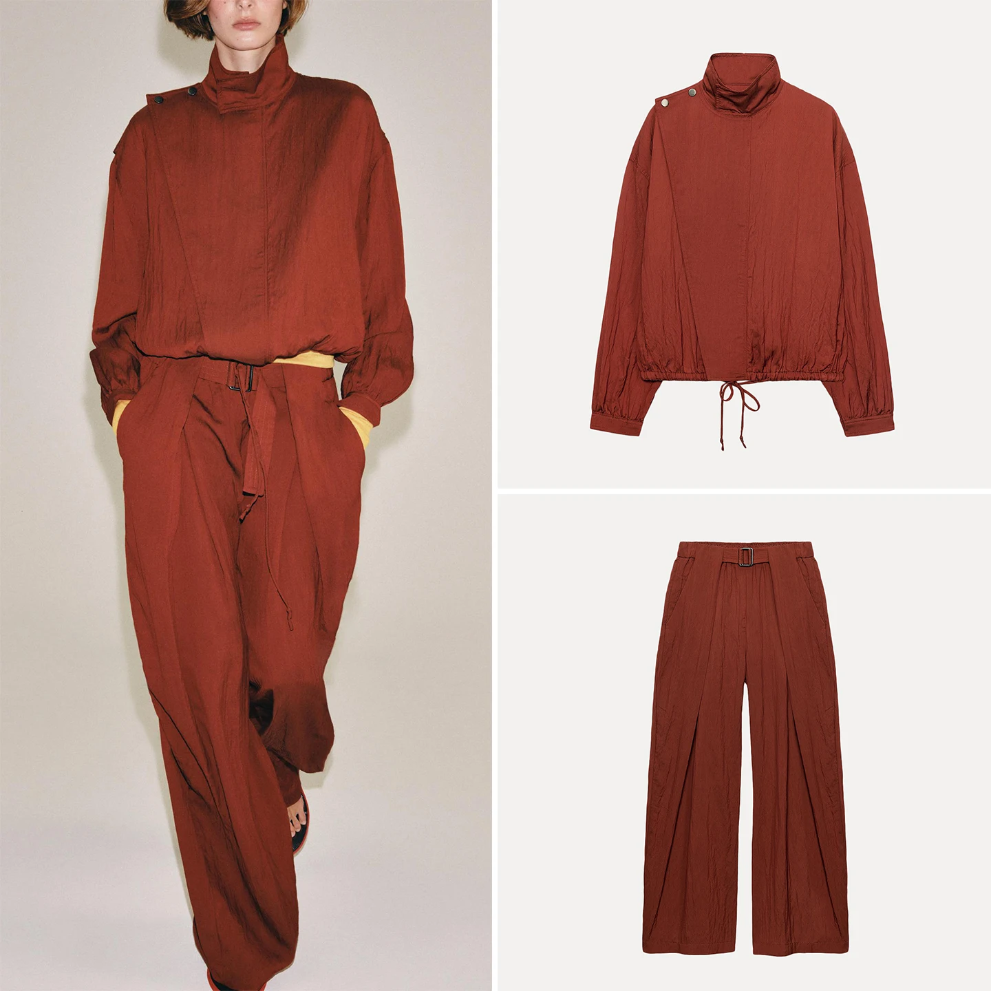Women's Long Sleeve Stand Collar Double Lapel Jacket Waist Belted Outerwear Fashion Set Autumn Collection ZADATA Brand