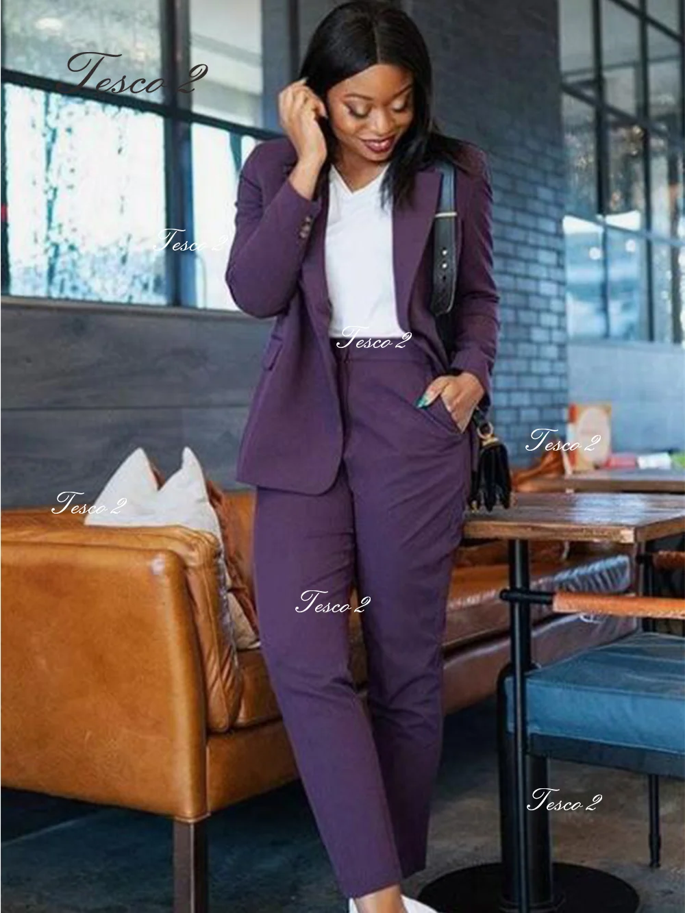 Purple Women Suit  Slim Fit Lapel Slim Fit Business Casual Set Suit For Women Business Office Formal Suits