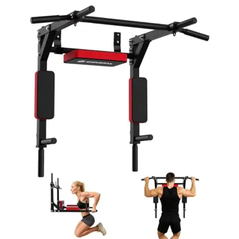 CRYSTAL FIT Multifunctional Wall Mounted Pull Up Bar Chin Up Bar and Dip Station Heavy Duty Steel Supports to 440 Lbs Home Gym