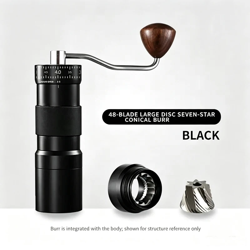 Hand-Crank Coffee Grinder, Stainless Steel Hand Grinder with Seven-Star Tooth Design and External Adjustment