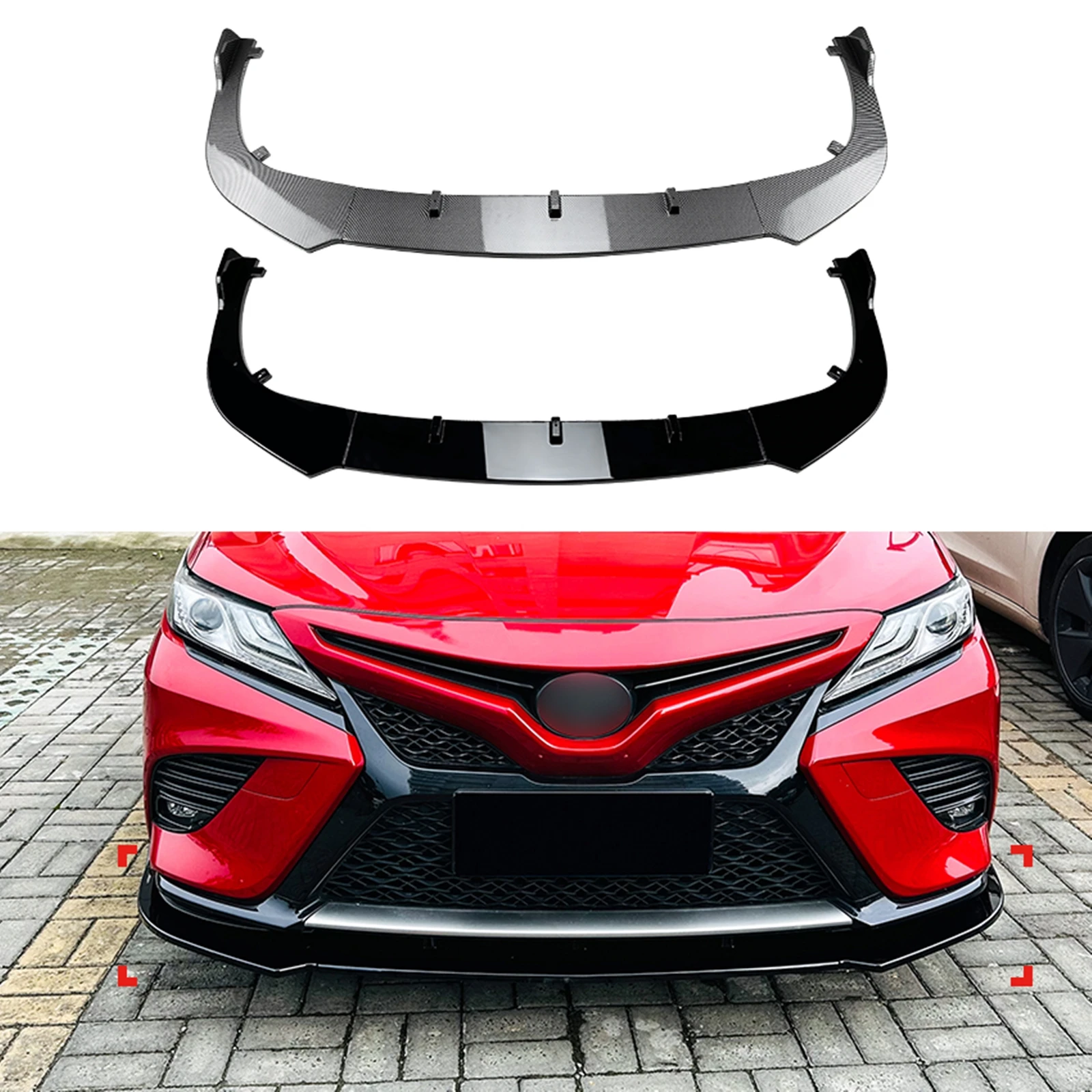 

Front Bumper Spoiler Lip For Toyota Camry 8th Sport 2018 2019 2020 Carbon Fiber Look/Glossy Black Car Lower Splitter Protector