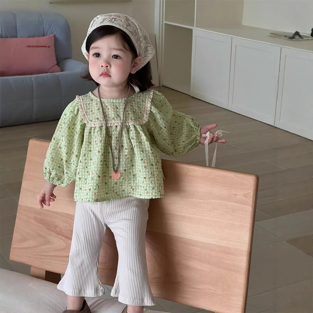 

2025 Autumn New Baby Long Sleeve Loose Shirts Cotton Girls Cute Sweet Print Blouse Toddler Casual Plaid Tops Infant Clothes