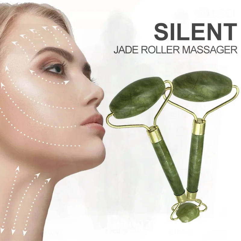 مجموعة أسطوانة الرأس المزدوجة من اليشم الوردي أدوات التجميل مكشطة الوجه صندوق ألوان دفع نوع مدلك الوجه جهاز العناية بالبشرة غير الكهربائية