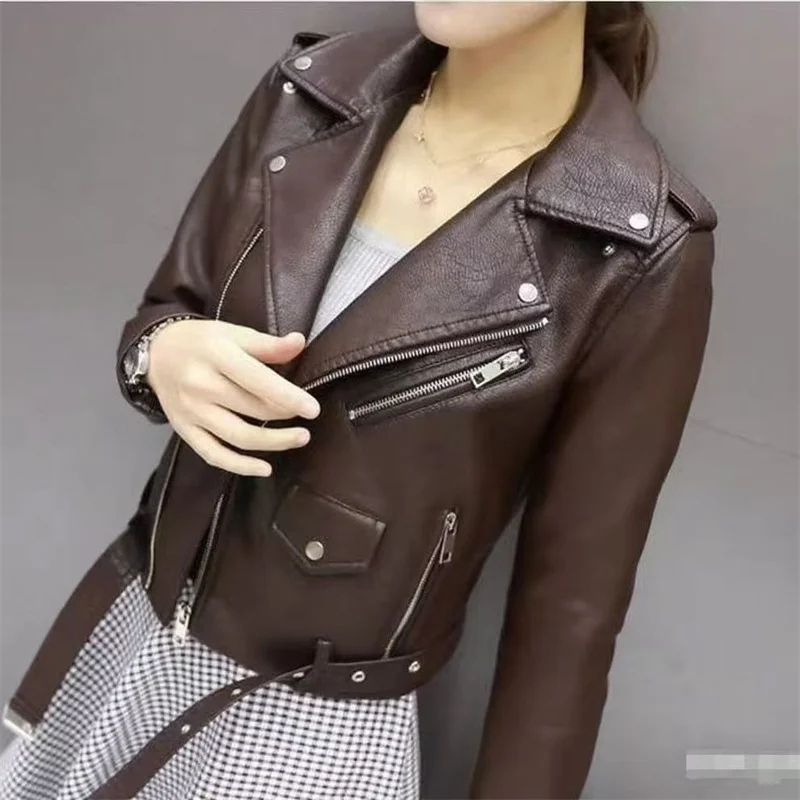 

Motorcycle Coat Fashion Short Suit PU Leather Jacket For Women 2026 New Spring Autumn Casual High Street Ladies Outerwear
