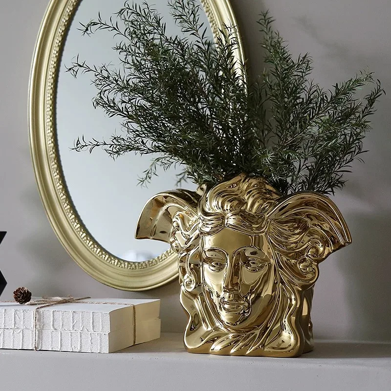 Light Luxury Gold Silver Electroplated Ceramic Vase Italian Style Decoration for Living Room High-end Artistic Decoration