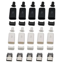 10Pcs 5 Pin Micro USB Male Welding Type Connector Micro-USB  5P Charging Plug DIY Data Cable Accessories White Black