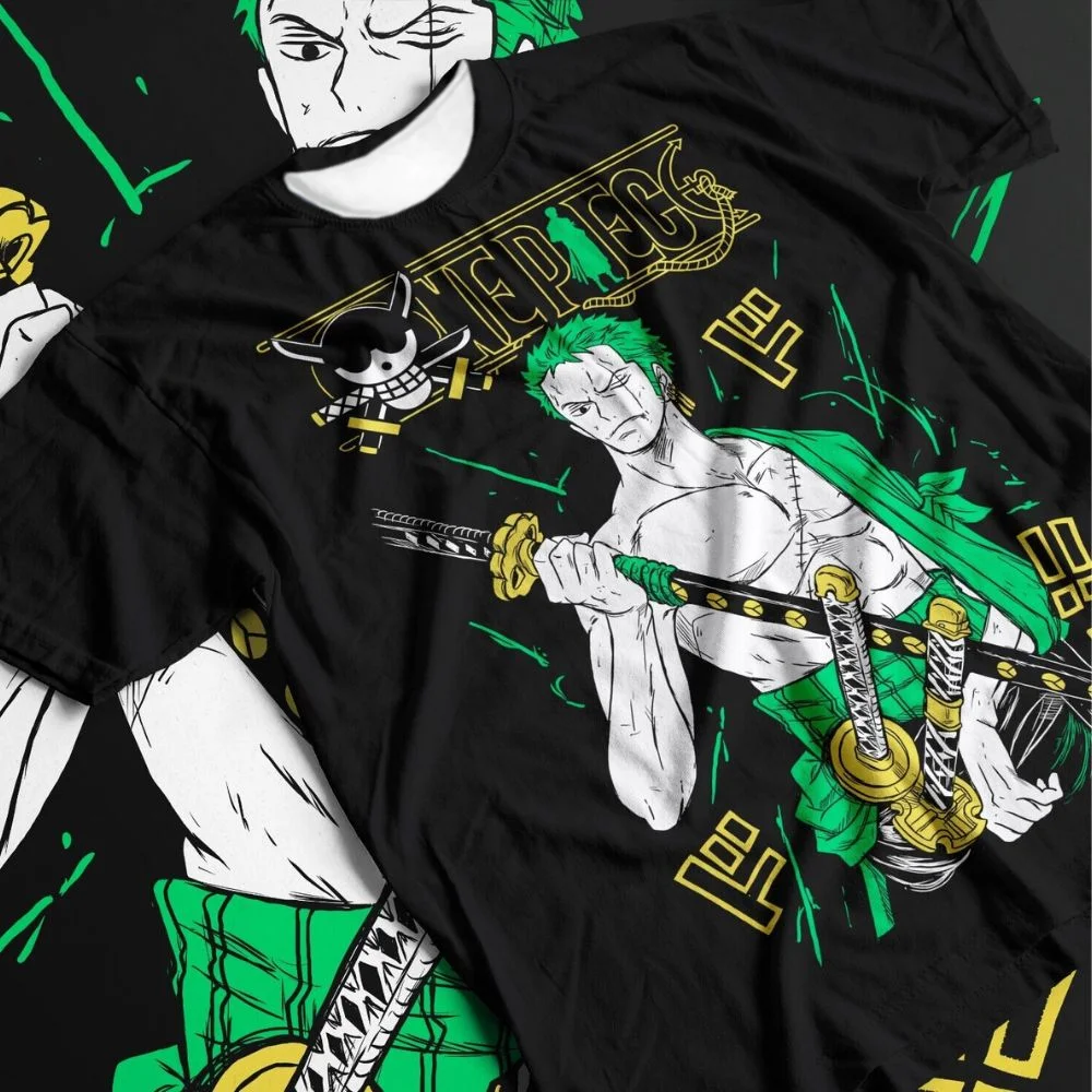 Adult and Children One Piece Zoro Three Sword Style 3D Printing + Straw Hat Crew Skull Logo T-shirt, Shorts Friends