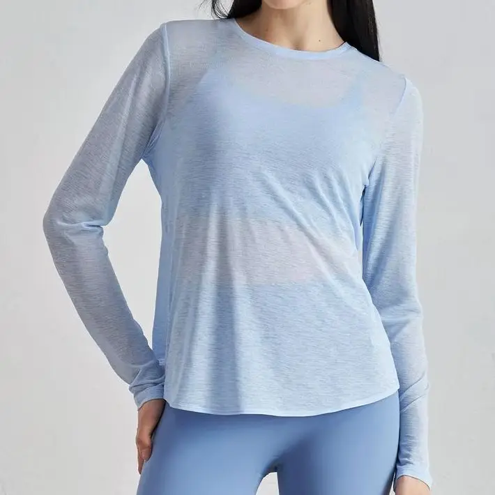 Women Hollow Out Back Loose Long Sleeve Sports Top Breathable Crew Neck Lightweight Pilates Yoga Wear Open Back Cover Up Shirt