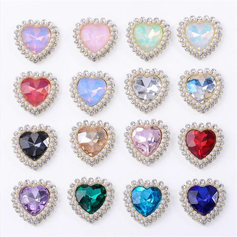 30pcs/lot new retro gold color plated crystal pearl heart beads charm connectors for diy bag garment jewelry making accessories